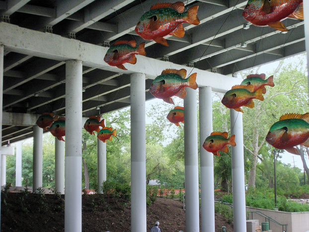 GROTTO9 Merrily, Merrily, Merrily....: Fantastic fish flying under the freeway in SA. Art by Donald Lipski.